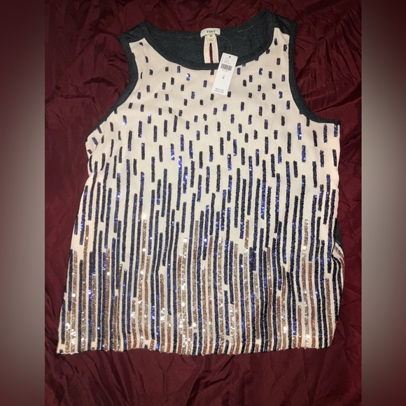 Anthropologie Tops - Anthropologie NEW TINY brand sequin tank top shirt tee t-shirt sz M NWT $98 tag
